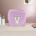 thumbnail image 5 of Unique Bargains 1 Pc Letter V Pattern Makeup Bag for Travel Pink Purple Corduroy, 5 of 6