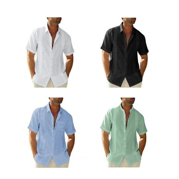 Baohd Chemise Homme Manches Courtes Respirante Été Col Montant Couleur Unie à la Mode Maison Bureau Rendez-Vous Chemises Haut Vêtements Noir TG