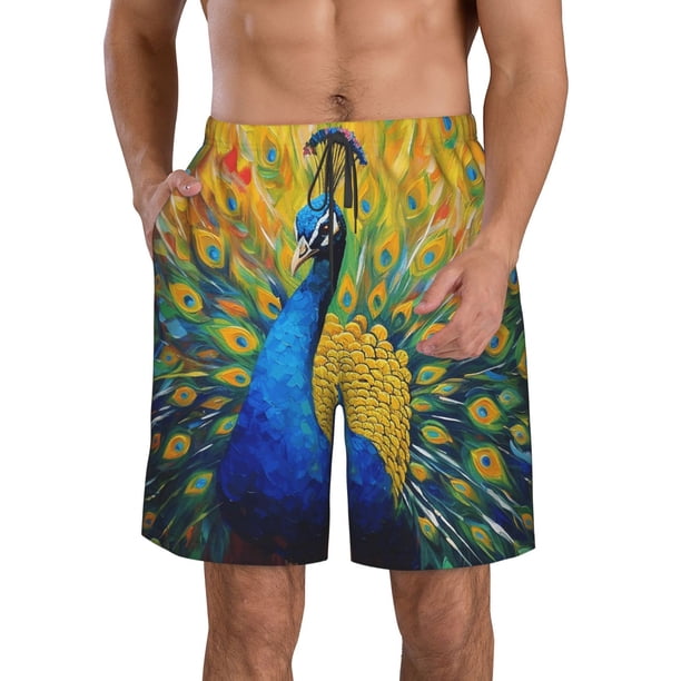 Fotbe Peacocks Trajes de Baño Estampados para Hombre, Shorts de Verano de Secado Rápido, Ropa de Playa, Bañadores-Large