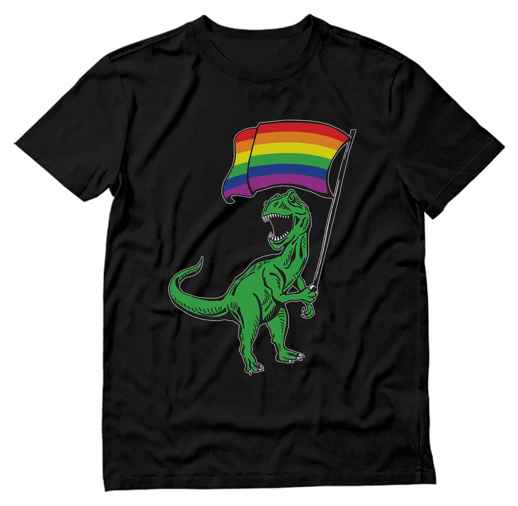 T-Rex Rainbow Flag Gay Pride Shirt - Casual LGBTQ Wear - 'Love is Love' Equality Message - Quality Graphic Print - XXX-Large Black