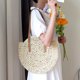 thumbnail image 5 of Bolsos de paja Bolsos de paja redondos para mujer Bolso de mano elegante natural Bolso grande de playa de verano Bolso de hombro con asa tejida, 45 * 41 cm, 5 of 5