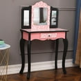 thumbnail image 3 of Zimtown Classic Kids Vanity Dressing Table and Stool Set with Three-Fold Mirror - Red Leopard Print, 3 of 9