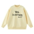 thumbnail image 4 of HOZADOIE Pulls pour Femmes Imprimé Lettre Couleur Unie Manches Longues Col Rond Polyvalent Ample Simple Confortable Chandail Automne Hiver Style, 4 of 6