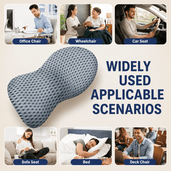 Lumbar Support Pillow for Back Pain – Ergonomic Memory Foam Back Cushion for Car Seat, Office Chair, Recliner & Bed, Breathable Mesh Cover, Gray