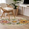 thumbnail image 4 of Round Rugs 4Ft, Vintage Daisy Floral Round Area Rug Washable Indoor Throw Carpet, Spring Flowers Botanical Leaves Rustic Soft Non Slip Circle Rug for Kitchen Nursery Room Home Decor Aesthetic, 4 of 8