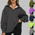 thumbnail image 7 of 1/4 Zip Pullover Womens Spring Solid Color Basic Baggy Half Zip Sweatshirt Long Sleeve Lapel Clothes Oversized Trendy Pullover Shirts Tops, 7 of 7