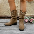 thumbnail image 2 of Chenyee Slouchy Cowboy Boots for Women Wide Calf Embroidery Suede Mid Calf Western Riding Booties, 2 of 7