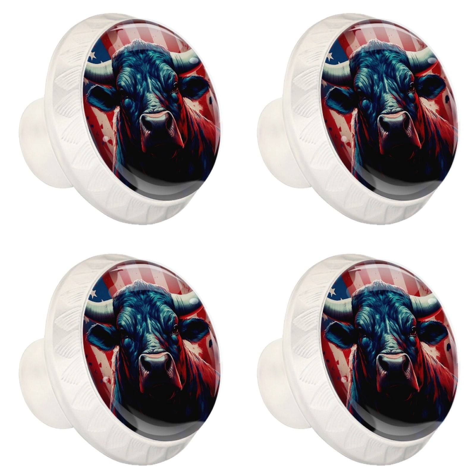 4 Pcs Cow American Flag Knobs for Kitchen Cabinet Cupboard Dresser Bookcase Drawer Pulls Handles Round Home Decor