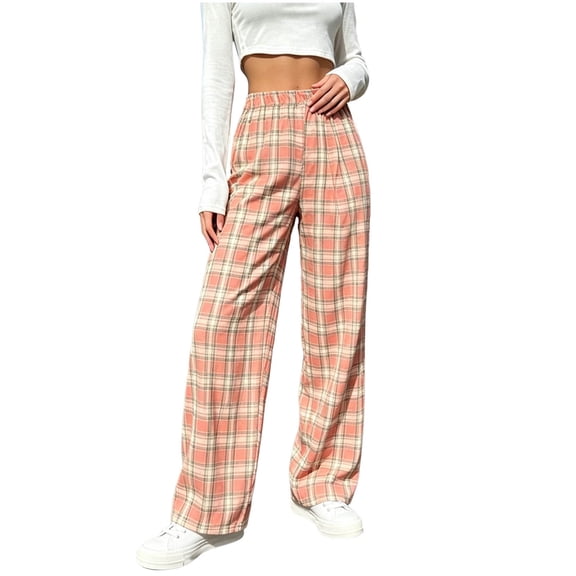 PBFRDSJ Women's Plaid Checkered Pants High Waist Pajama Pants Lounge Wide Leg Baggy Oversized Sweatpants Free Sizes