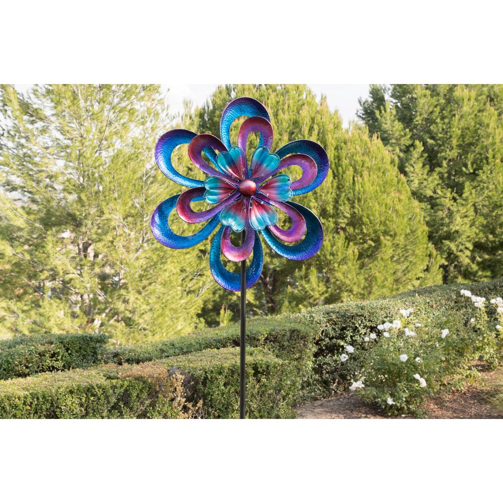 Alpine Metal Round Flower Spinning Garden Stake, 94 Inch Tall Walmart