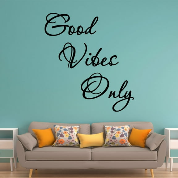 VWAQ Good Vibes Only Vinyl Wall Sticker Inspiring Wall Decal Quotes Motivating Wall Art Decor (22"H x 20"W Black)