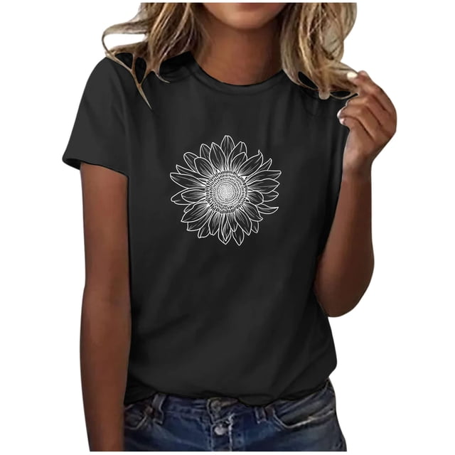 Blusas de Manga Corta para las Mujeres Divertido Impreso Cuello Redondo Tee, Vintage Humor Gráfico Blusas de Primavera para las Mujeres