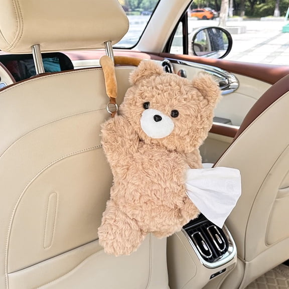 Hanging Tissue Box Cute Plush Bear Design - Soft Creative Storage Bag, Car Home Mounted Easy to Install, Ideal for Birthday Party Gift Mates Tissue Organizer