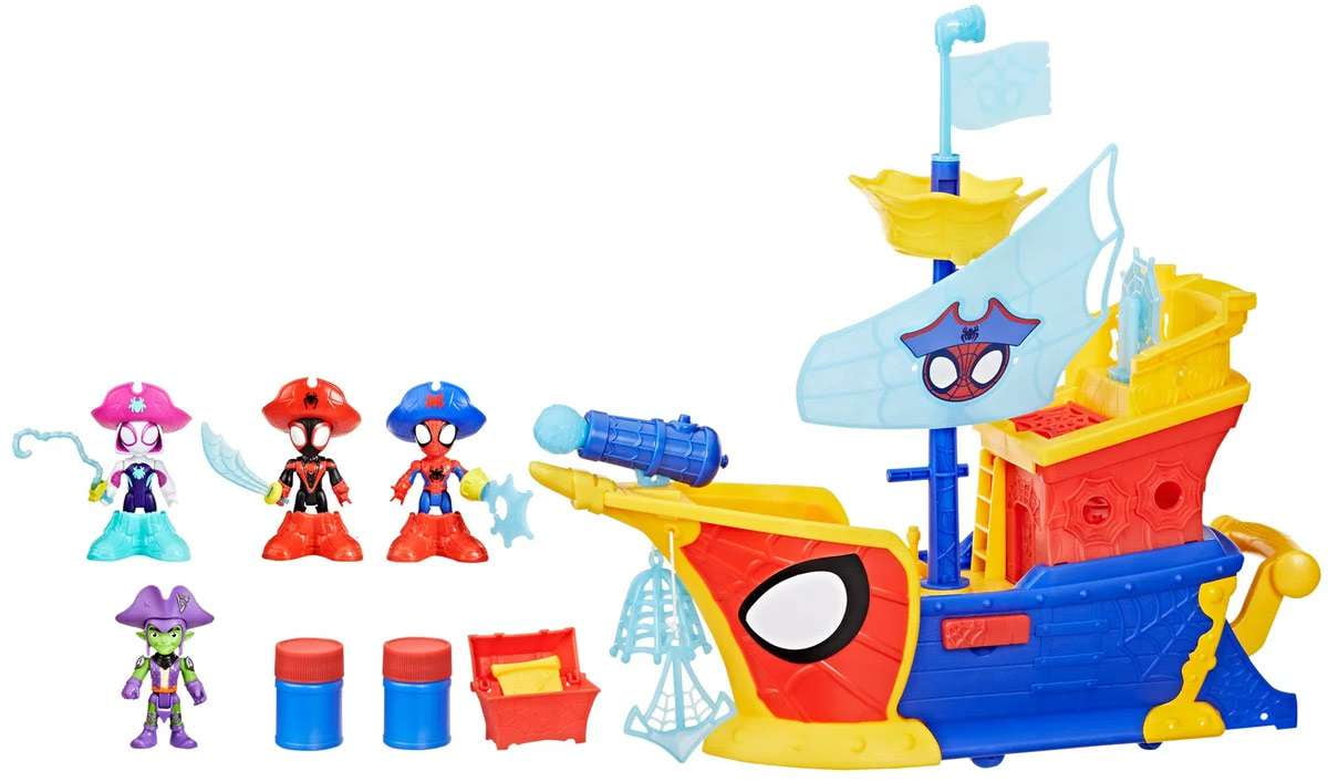 Marvel Water-Webs Web Ahoy Bubble Pirate Ship Playset (Ghost Spider, Miles, Spidey & Green Goblin)