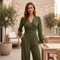 thumbnail image 4 of Jumpsuits for Women Summer Dressy V Neck High Waist Long Sleeve Romper with Pockets Casual Summer Beach Trendy Outfit, 2XL, 4 of 7