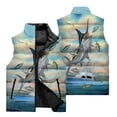 thumbnail image 2 of Chaleco sin mangas con estampado de pesca en 3D para deportes al aire libre, pesca salvaje, resistente al viento, cálido, con cuello alto y cremallera, ropa para hombre, 2 of 4