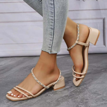 

YanHoo Clearance Women s Low Heels for Women Dressy Rhinestone Strappy Heeled Sandal Open Toe Block Chunky Heel Sandals Holiday Party Wedding Sandals Dress Pumps Shoes