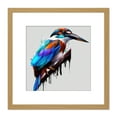 thumbnail image 1 of Kingfisher Bird and Branch Portrait Blue Purple Orange Acrylic Paint on White Square Wooden Framed Wall Art Print Picture 8X8 Inch, 1 of 4