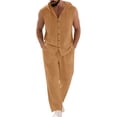 thumbnail image 2 of HBGVBA 2 Piece Fashion Outfit for Men Sleeveless Button Hoodie with Drawcord Elastic Waist Pocket Pants Set, 2 of 5