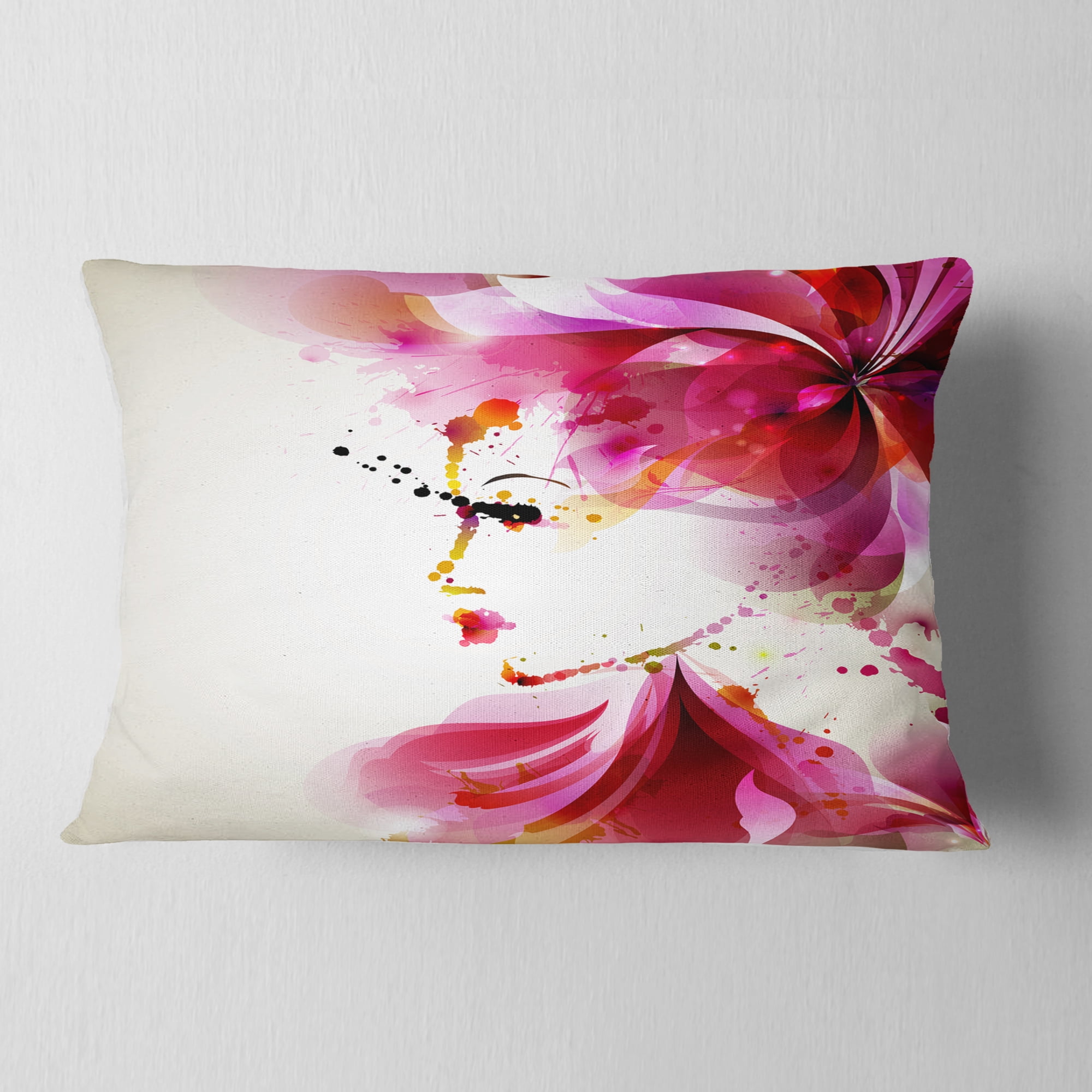 Designart Fashion Woman with Abstract Hair - Abstract Throw Pillow - 12x20