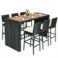 thumbnail image 2 of Gymax 7PCS Rattan Wicker Bar Set Patio Dining Furniture w/ Wood Table Top 6 Stools, 2 of 10