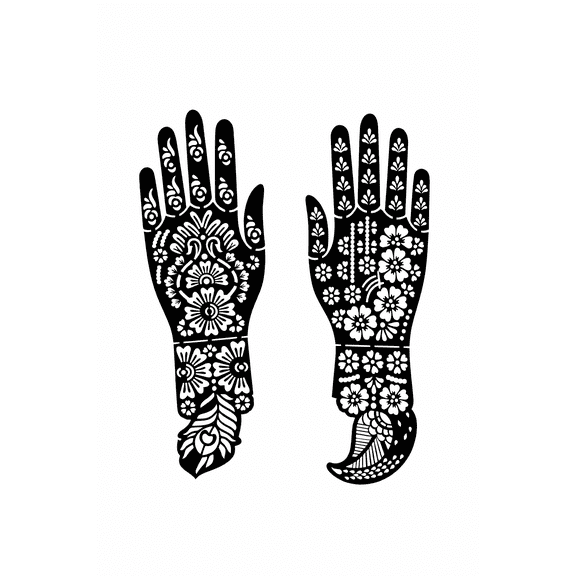 Mehndi Hand Stencil Floral Design Reusable Template for Bridal Wedding Festival Body Art Easy Apply Pattern for Women