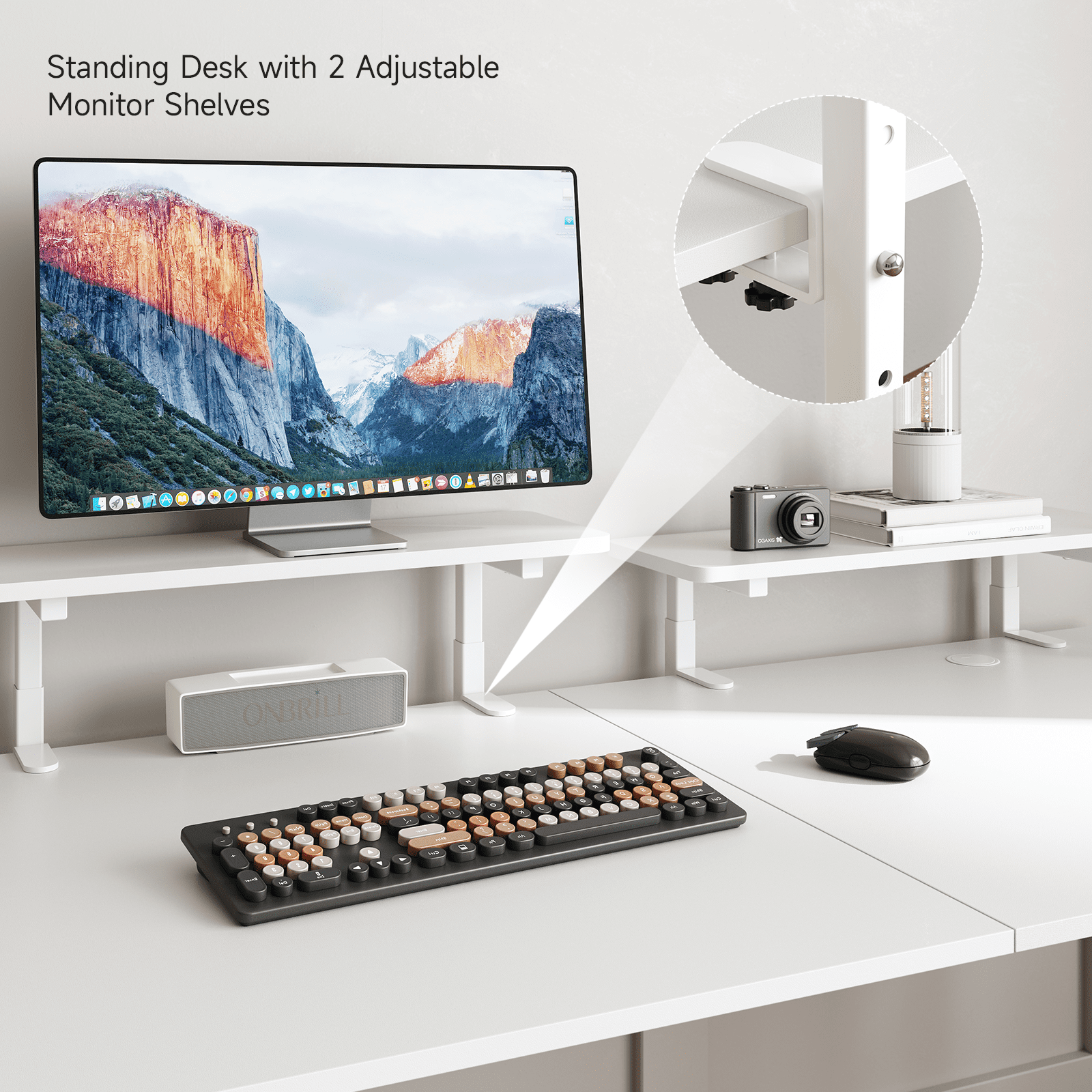 63 x 24 Inches Standing Desk with 2 Adjustable Monitor Shelves,  Electric Stand Up Desk Adjustable Height from 28-46 inches for Home and Office, White