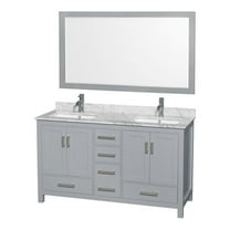Wyndham Collection Sheffield 60" Mirror Wood Double Bathroom Vanity in Gray