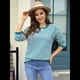 thumbnail image 5 of Suéter de Cuello Redondo A Rayas para Mujer, Blusas Casuales de Invierno de Larga con Bloques de Color, Ropa Holgada y Cálida Azul S, 5 of 10