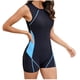 thumbnail image 4 of Karight Women's Athletic One Piece Swimsuits Zipper Color Block Tummy Control Bathing Suits Training Sport Boyshort Swimwear, 4 of 4