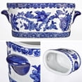 thumbnail image 4 of Blue and White Ceramic Planter Pot Vintage Floral Oval Cachepot Vase Glazed Chinoiserie Porcelain Style Decorative Bowl Vase No Drainage, 4 of 7