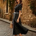 thumbnail image 4 of NTACZA Dresses for Women Dressy Wedding Guest Dress Polka Dot Midi Ruched Waist Short Sleeve Lapel Collar Size L, 4 of 7