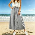 thumbnail image 4 of Miluxas Women's Cotton Linen Maxi Skirt Elastic Waist Drawstring A Line Casual Long Skirt with Pockets Loose Flowy Linen Skirt for Summer Daily Wear Gray, 4 of 8