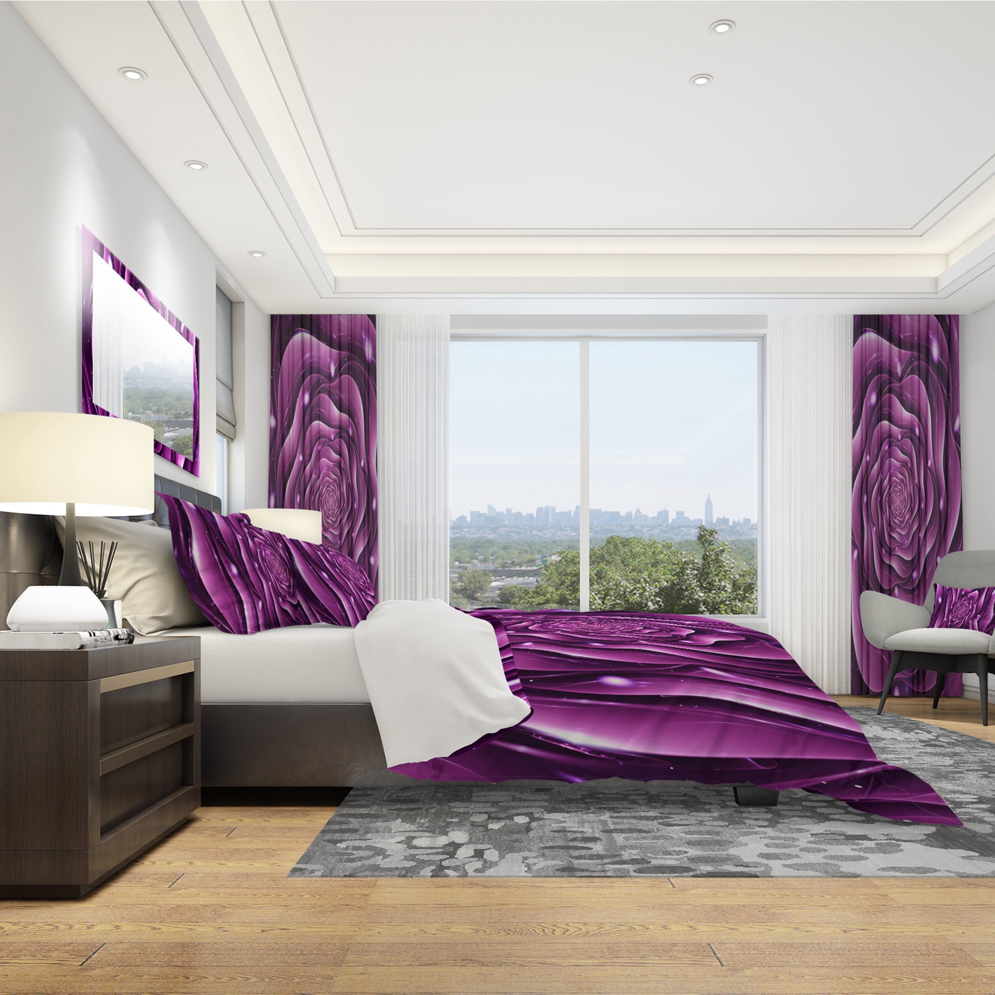Designart 'Purple Rose' Modern & Contemporary Duvet Cover Set