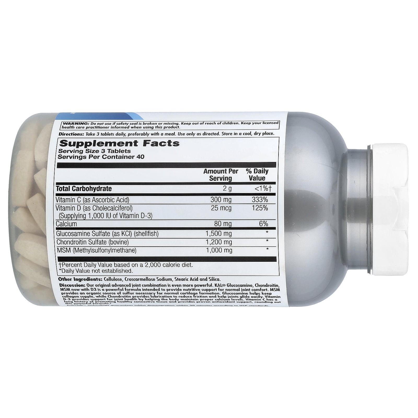 KAL Glocosamine Chondroitin MSM D-3, 120 Tablets