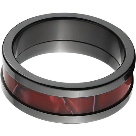8mm Flat Black Zirconium with Colorful Crimson Fashion Inlay