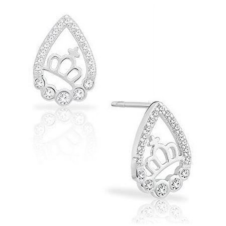 Tilo Jewelry .925 Sterling Silver Crown Inside Tear-shaped Cubic Zirconia CZ Stud Earrings for Women & Unisex
