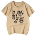 thumbnail image 4 of FINALGANG Girls Kids Casual Short Sleeve TShirts Leopard Print Letter Heart Graphic Crewneck Loose Fit Tees For Summer Daily Wear Brown 3-4 Years, 4 of 4