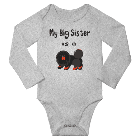

My Big Sister is a Tibetan Mastiff Dog Cute Baby Long Sleeve Clothing Bodysuits Boy Girl (Gray 18-24M)