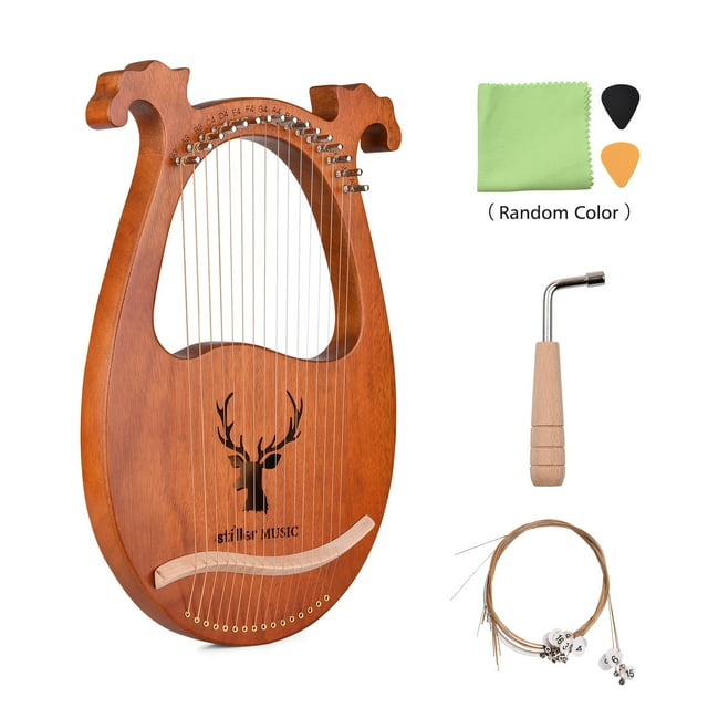 Arpa De Lira De 16 Cuerdas Para Principiantes, Instrumento De Cuerda De Madera Maciza Con Patrón De Alce, Con Cuerdas De Martillo De Afinación, Paño De Limpieza, Púas Para
