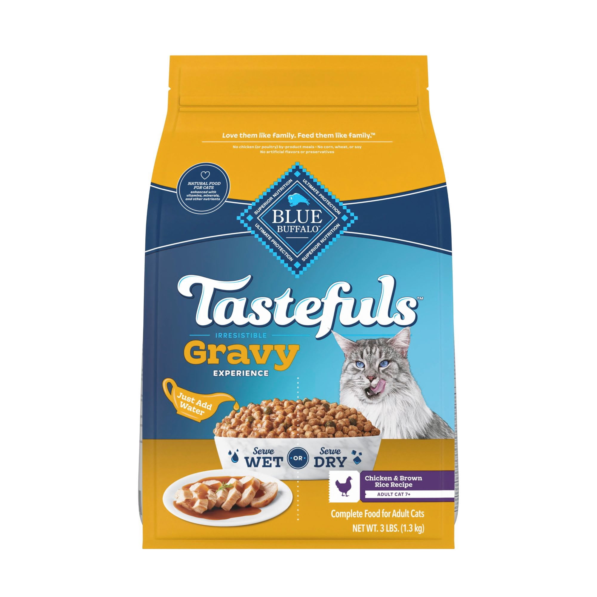 Blue Buffalo Tastefuls Irresistible Gravy Experience Chicken Adult Cat 7+ Dry Food, 3 lbs.