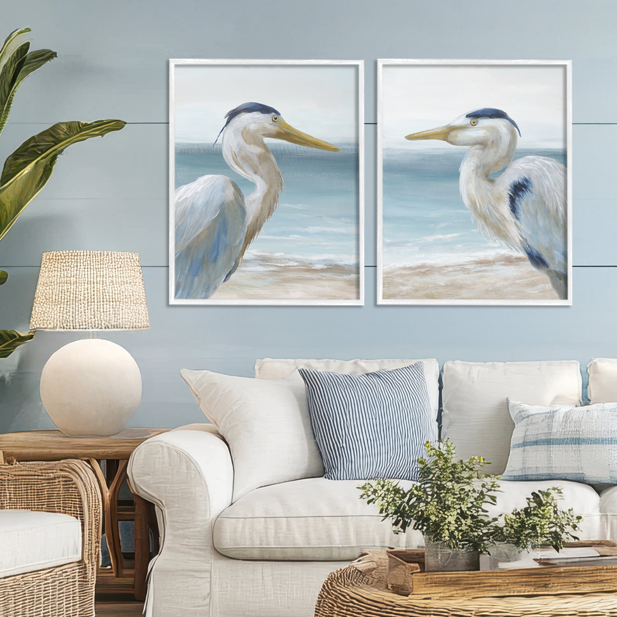 Stupell Industries Tranquil Gaze Herons 2 Piece White Framed Giclee Art Set, design by Nan