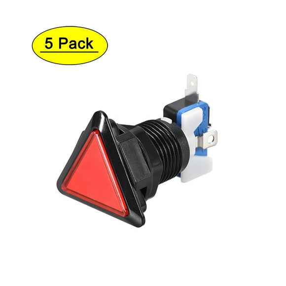 Botón de juego 39x39x39 Triángulo Interruptor de botón iluminado LED de 12V con microswitch para arcade de video Rojo 5pcs