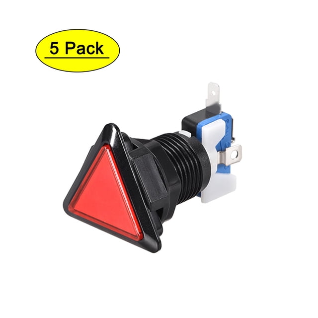 Botón de juego 39x39x39 Triángulo Interruptor de botón iluminado LED de 12V con microswitch para arcade de video Rojo 5pcs