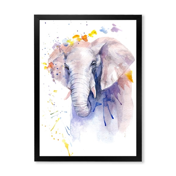 Designart 'Portrait of An Elephant Yellow and Blue Strokes' Farmhouse Framed Art Print