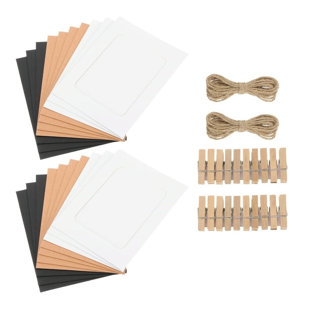 Uxcell 20pcs Kit de Marcos de Fotos de Papel, Pancarta de Exhibición de Fotos Kraft de 4 x 6" con Clips y Cuerda para Colgar Decoración de Pared de Fiesta de Cumpleaños de Boda, Negro Blanco Marrón