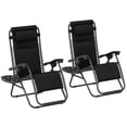thumbnail image 2 of Outsunny Zero Gravity Lounge Chair Set of 2 Reclining Folding Outdoor Lounge Chairs with Cushion, Headrest, and Side Tray for Patio Beach, Black, 2 of 9