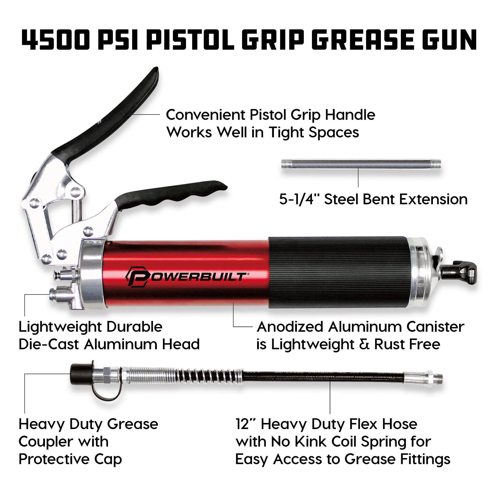 Powerbuilt 4,500 PSI Anodized Pistol Grip Heavy Duty Grease Gun - 940798
