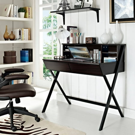 Modway Trove Office Desk With Hutch Storage In Dark Walnut Com Modway Trove Office Desk With Hutch Storage In Dark Walnut