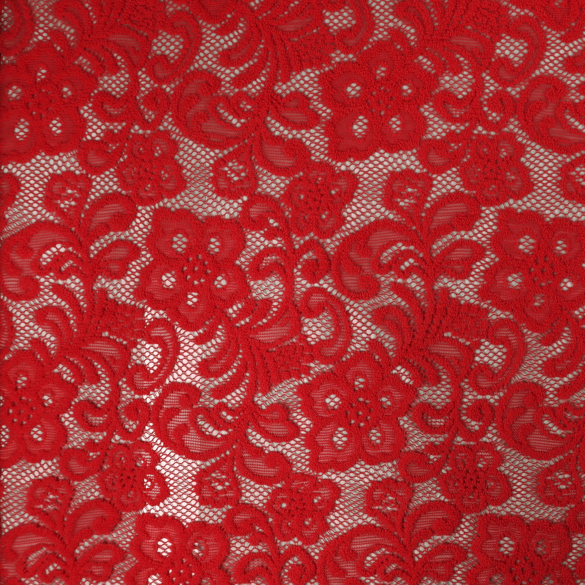 Romex Textiles 100% Polyester Chenille Lace Fabric with Flower Design - Red